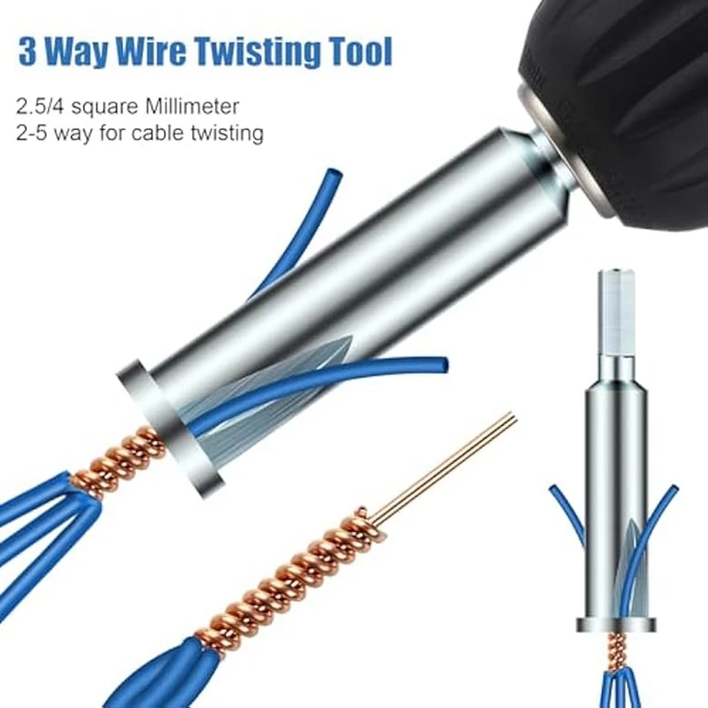 6 PCS 3/5 Way Wire Stripping Tool And Cable Twister Tool, As Shown Metal Wire Stripper And Twister, Wire Twister Bit