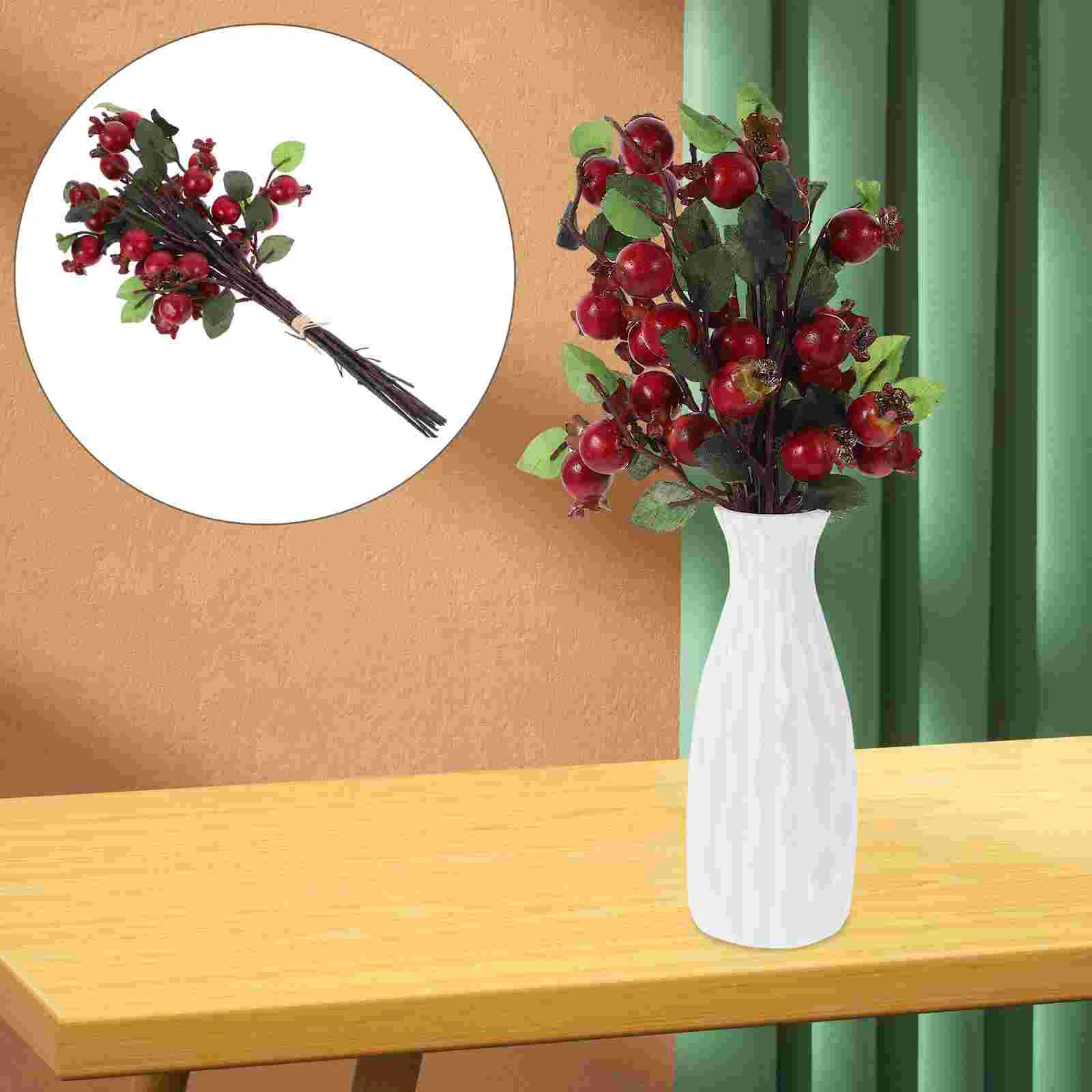 Christmas Holly Berries Artificial Rosehip Picks Leaves Branch Simulation Pomegranate Flower Fruit