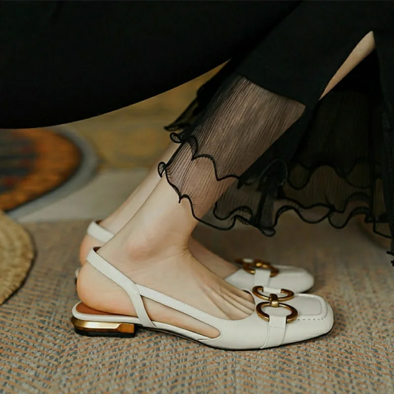 

Retro Women Sandals 2025 Summer New Leather Sandals Women Luxury Flats Designer Flats Elegant low heels zapatos de mujer