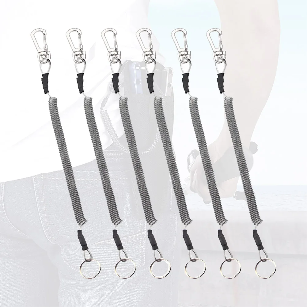 

6pcs Fishing Rod Protection Rope Retractable Elastic Ropes Anti-lost Spring Key Chains Durable PU Steel Wire Lightweight