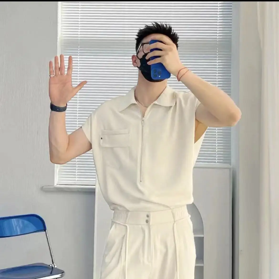 

Men's Premium High End Loose Fit Zipper Vest Sleeveless Shirt Ice Silk Cool Stylish 2026 Summer Set