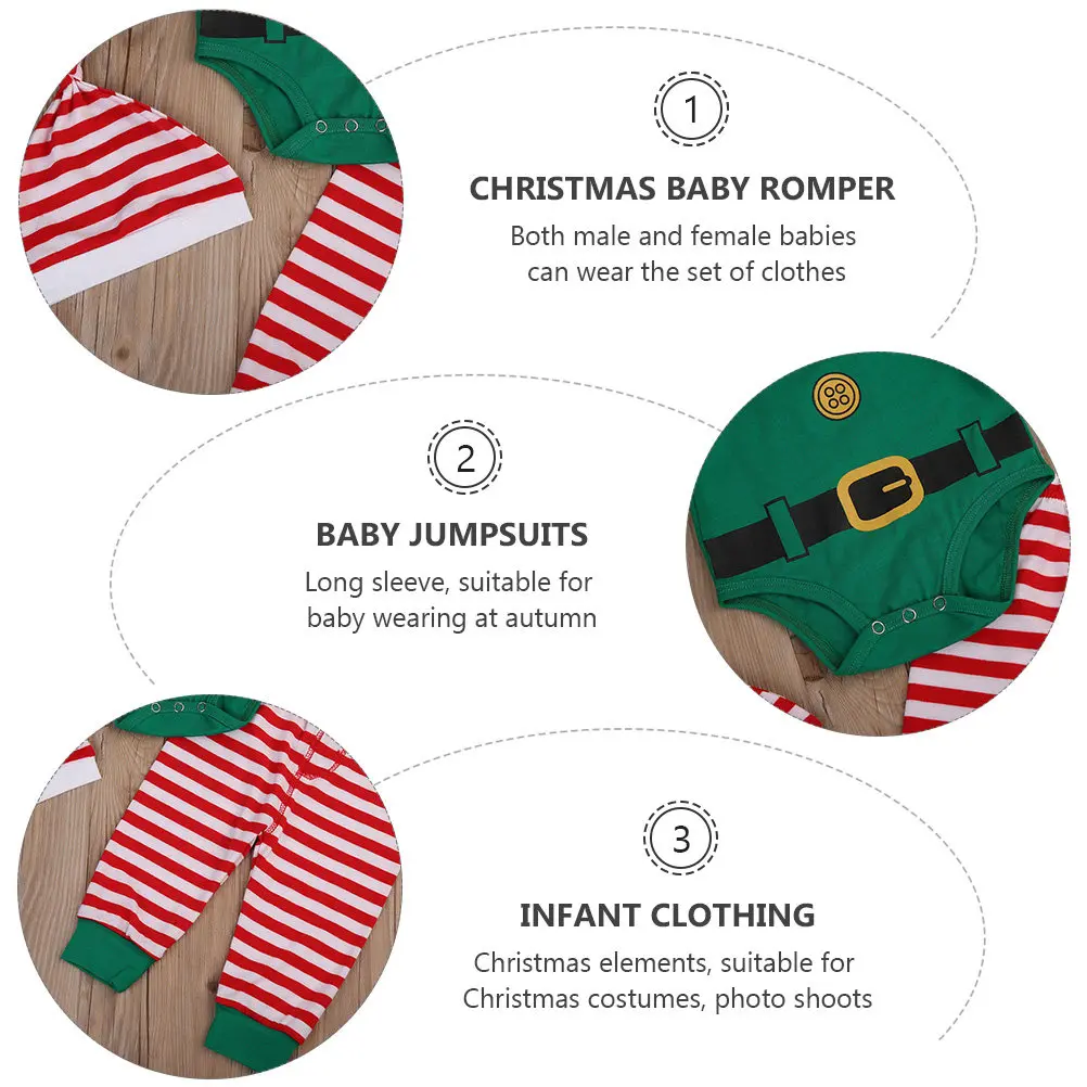 3Pcs Breathable Cotton Baby Romper Set Long Sleeve Christmas Jumpsuit Outfit for Infants Photography Floor Walking Sleeping