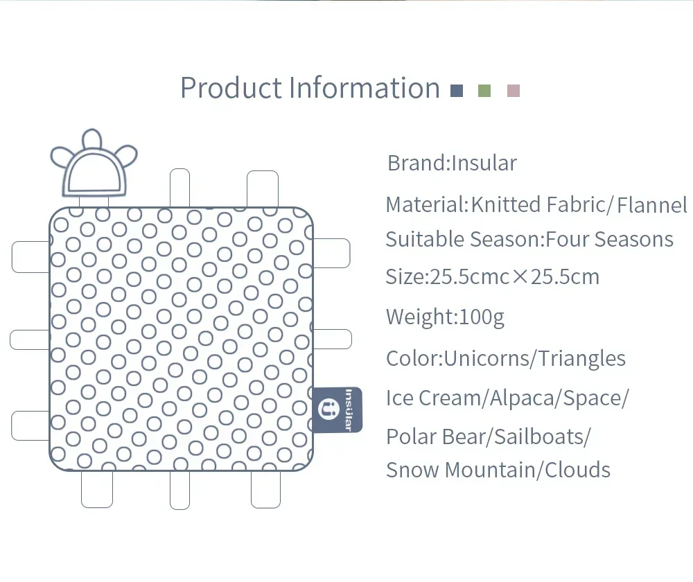 INSULAR Bambini Sonno-aiuto Comfort Bambola Confortevole Infantile Lenitivo Fazzoletto Bambino Placare Asciugamano Sonno Artefatto Morso Giocattolo 0-1Y