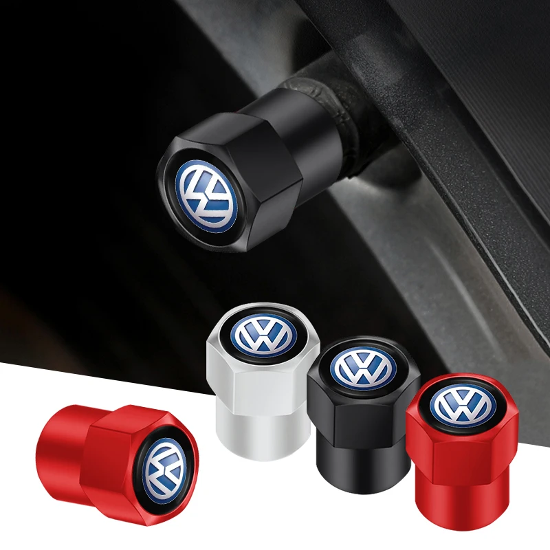 4PCS Metal Tire Valve Caps Car Tyre Dust Covers Accessories For Volkswagen Jetta Golf Passat Polo Tiguan Phaeton Touareg Magotan