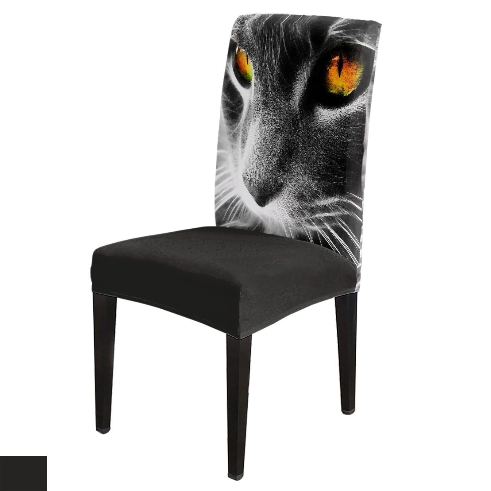 Black Cat Head Dining Chair Cover 4/6/8PCS Spandex Elastic Chair Slipcover Case for Wedding Hotel Banquet Dining Room