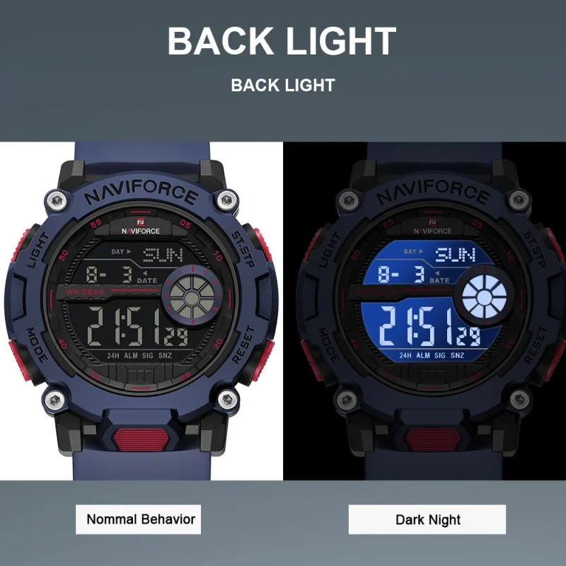 

Новый стиль NAVIFORCE мужские спортивные повседневные наручные часы с ЖК-дисплеем и ремешком из ТПУ 5ATM водонепроницаемый противоударный ночник круглый корпус