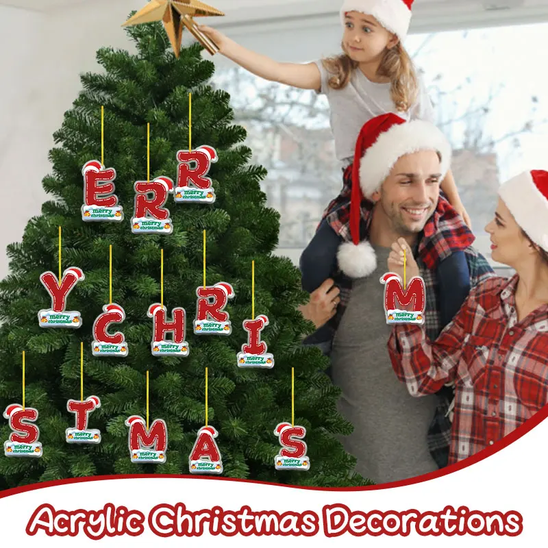 8 سنتيمتر عقدة معلقة مزدوجة الطبقات الاكريليك مجوهرات عيد الميلاد سلسلة الكرتون الإنجليزية رسائل ديكور المنزل الطرف هدايا العيد