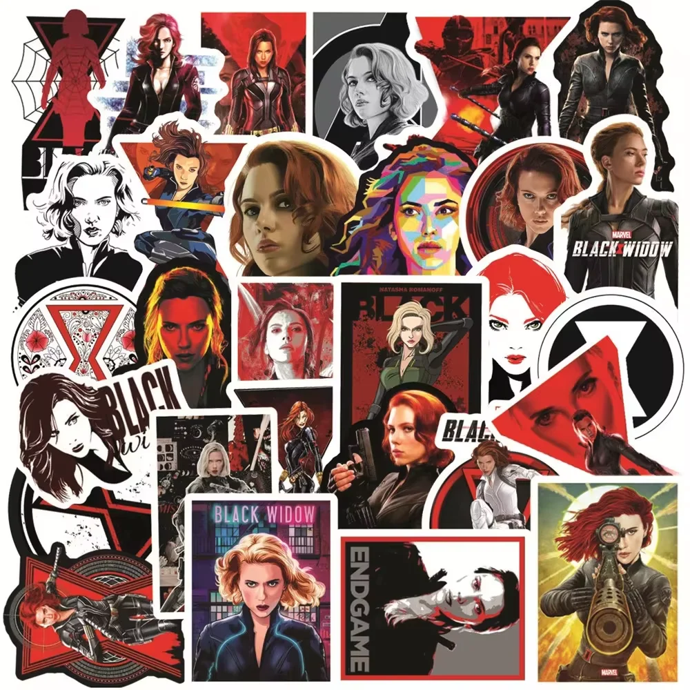 50PCS Adesivos de Graffiti da Viúva Negra da Marvel, Adesivos de Desenho Animado, DIY para Bagagem, Telefone, Guitarra, Scrapbook, Adesivos Impermeáveis