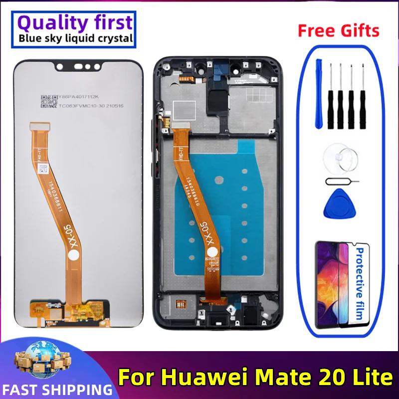 

Mobile Phone Display Touch Screen Digitizer Assembly Replacement, Huawei Mate 20 Lite LCD, SNE LX1 L21 LX3, Original with Frame