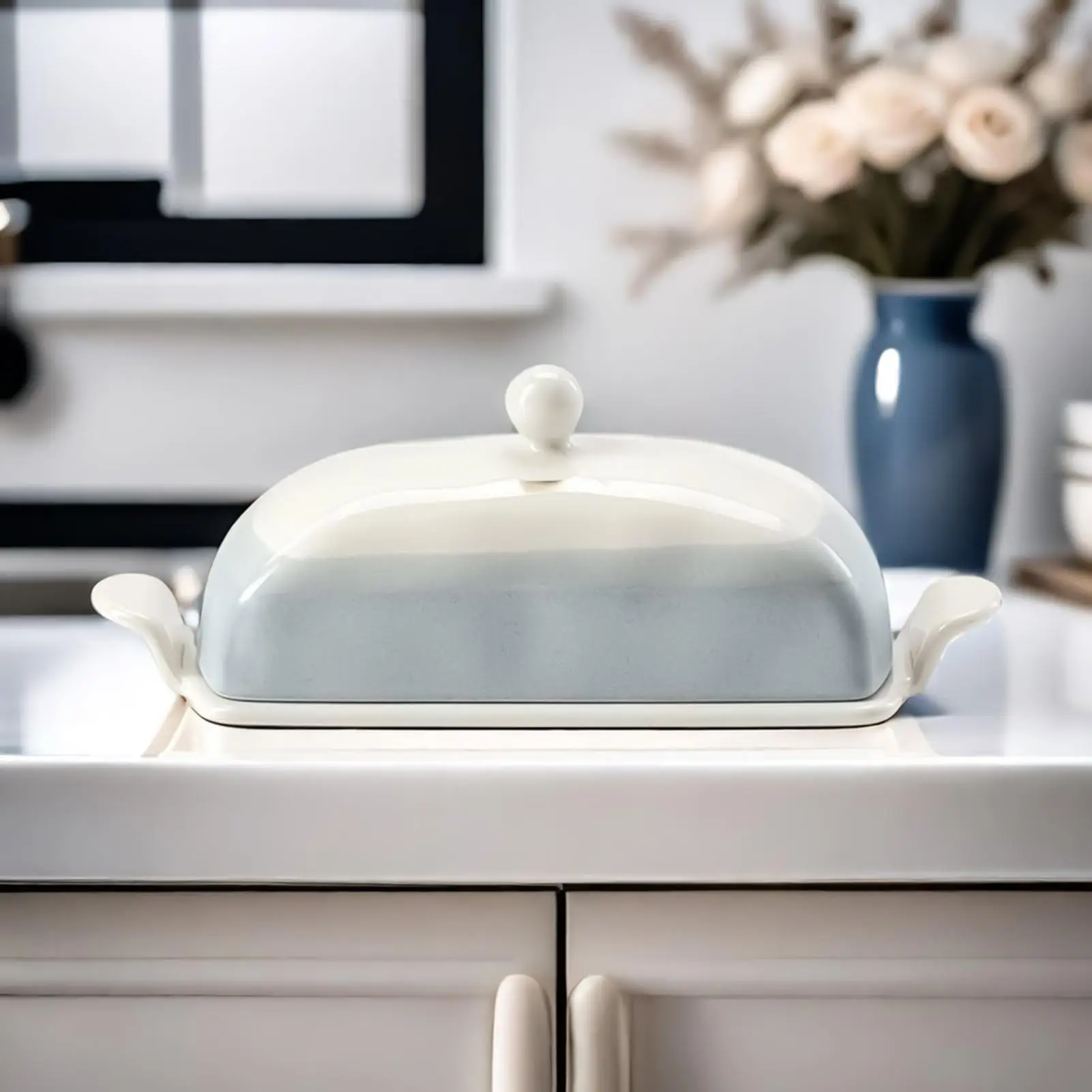 

Butter Dish with Lid Ceramic Butter Holder Dishwasher-Safe Cheese Dish with Lid for Restaurant Refrigerator Dining Room
