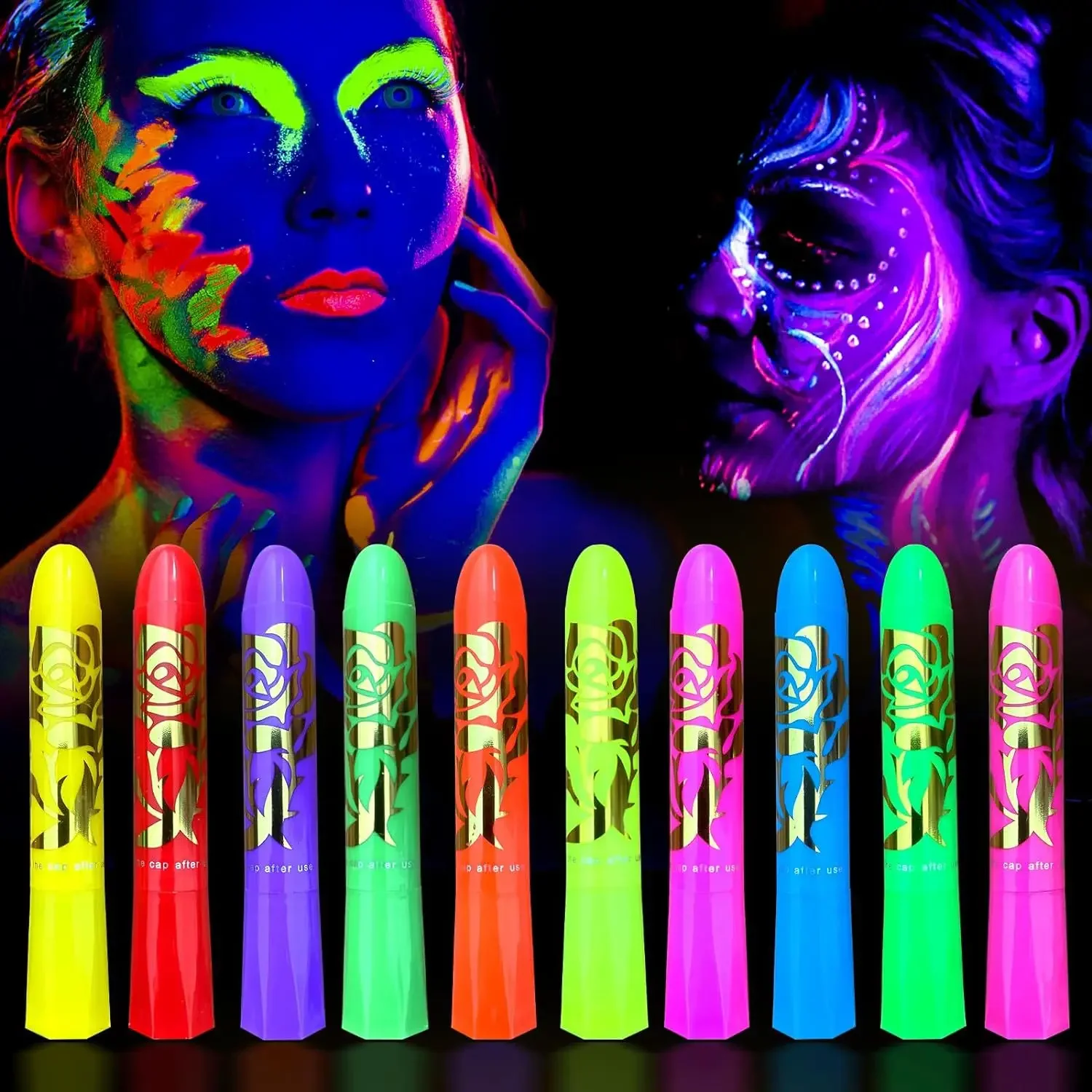 6 colores brillo neón aceite cara arte corporal brillo UV pintura al óleo fiesta de Halloween crayones de Halloween a base de agua