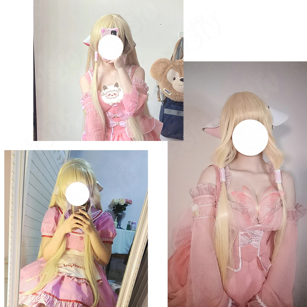 Chi Cosplay Wig Anime Chobits Chi Cosplay HSIU 100CM light gold Long hair Heat Resistant Fibre Synthetic Wig+Wig Cap Chobits Wig