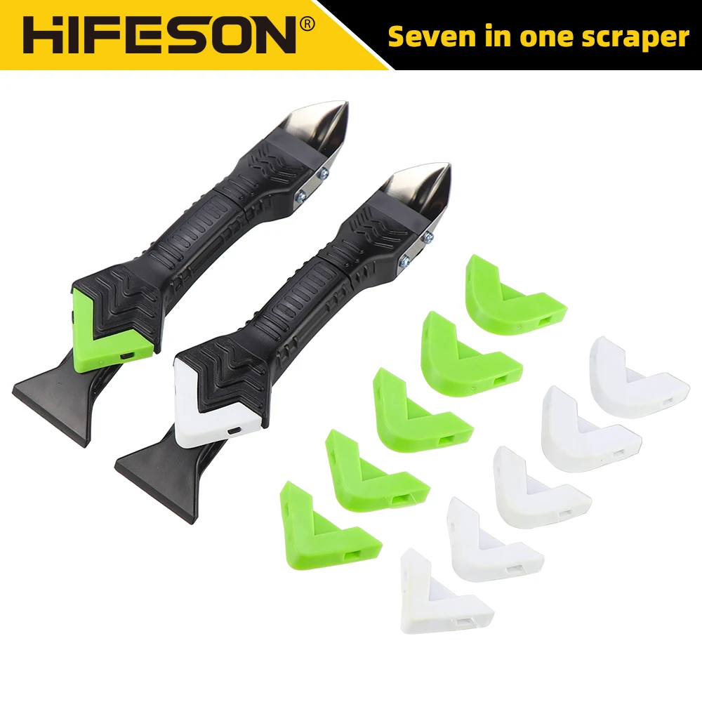 HIFESON 7 IN 1 Silicone Scraper Glue Remover Knife Angle Beauty Crevice Spatula Tool Grout Scraper Kit Coner Caulking Tool