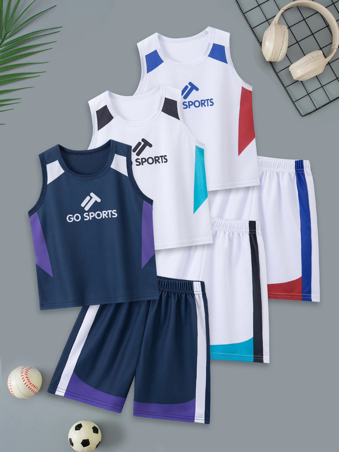 2-Piece Summer Children's Letter Printed Vest and Shorts Set, Boys' Casual Sports Round Neck Top Color Blocked Comfortable Pants