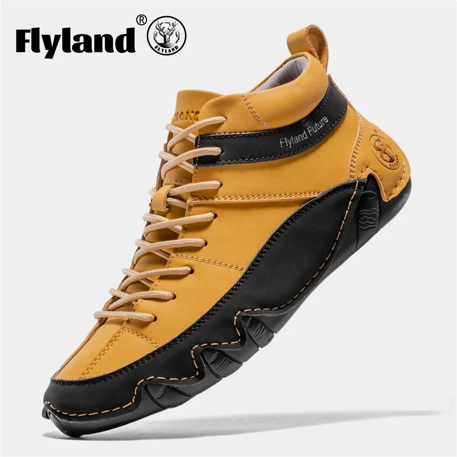 FLYLAND Casual Business Men Dress Shoes Handmade Genuine Leather Driving Shoe Anti-Slip Male Flats Office Moccasins