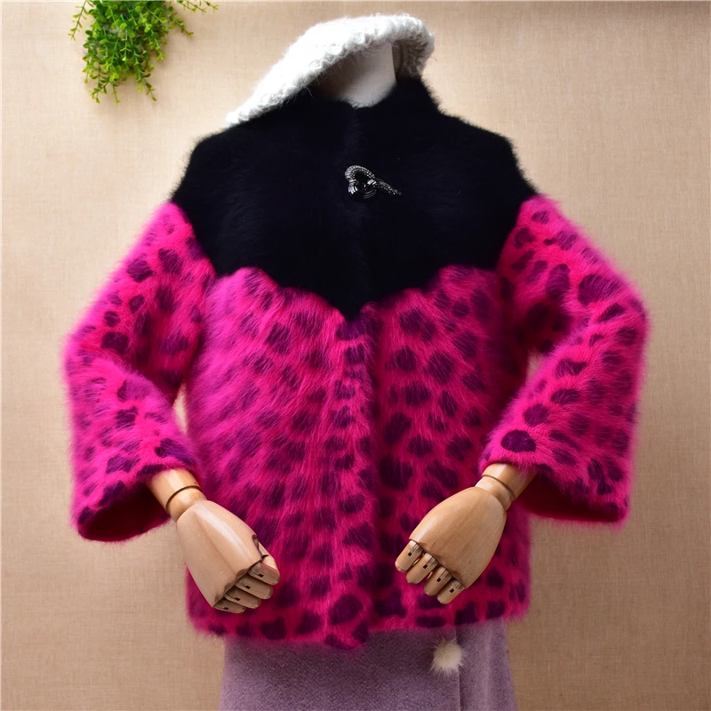 

female women autumn winter short style beading mink cashmere knitted three quarter sleeves loose cardigan angora coat sweater