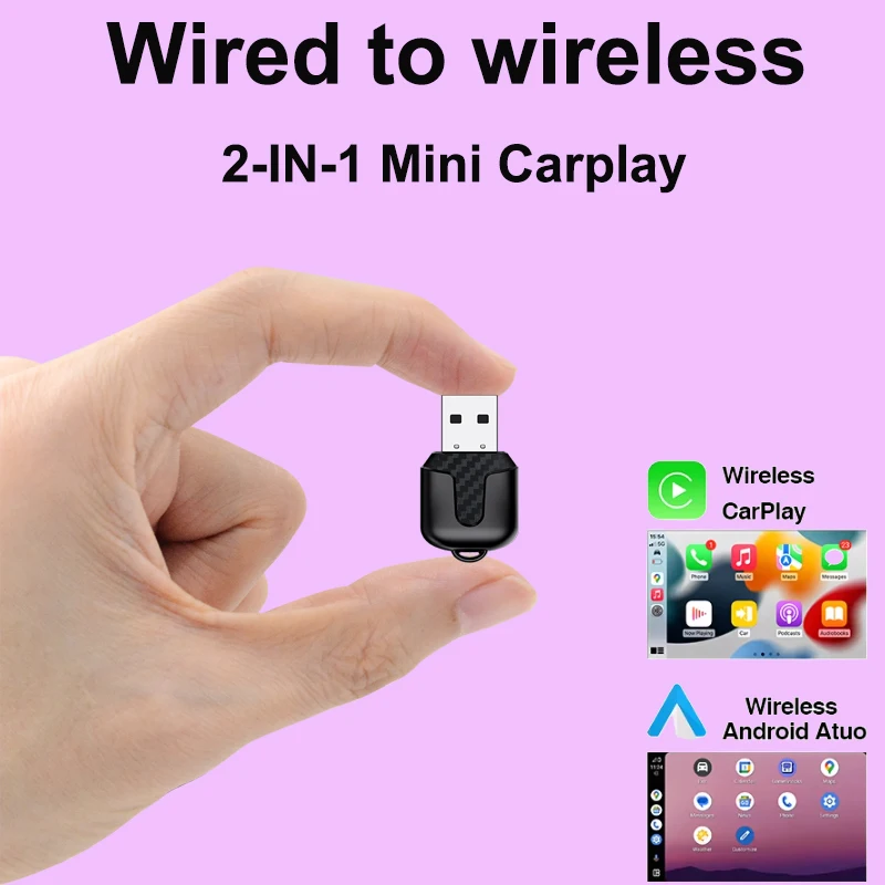 

New Wired to Wireless CarPlay 2 in1 Mini Adapter AI Smart Box Car Intelligent Systems Plug and Play For Car With Wired CarPlay
