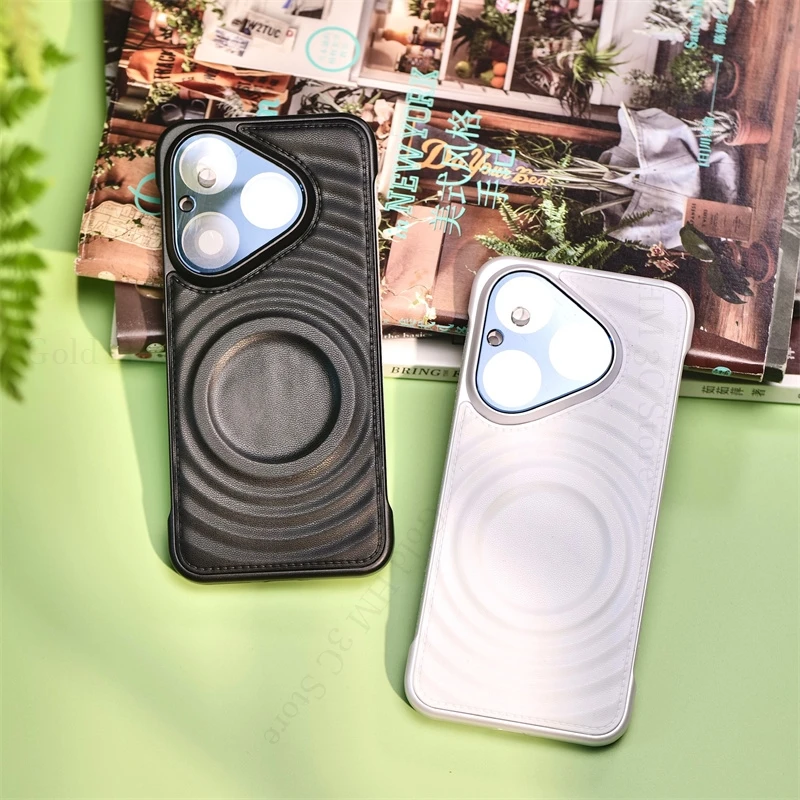

Wireless Charging Frameless Leather Phone Case For Huawei Pura 80 70 Pro Plus Mate 70 60 Pro Plus For Magsafe Borderless Cover