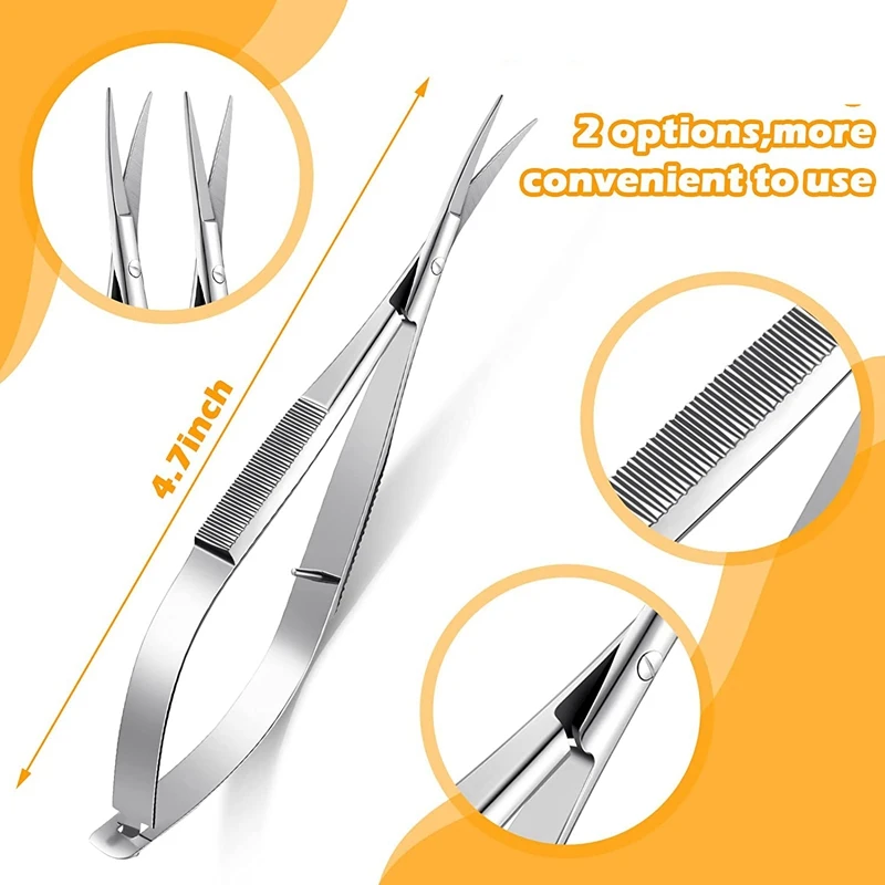 Tijeras de resorte de acero inoxidable, 2 piezas, 4,7 pulgadas, tijeras de costura bordada, tijeras de recorte de cejas, 2 estilos