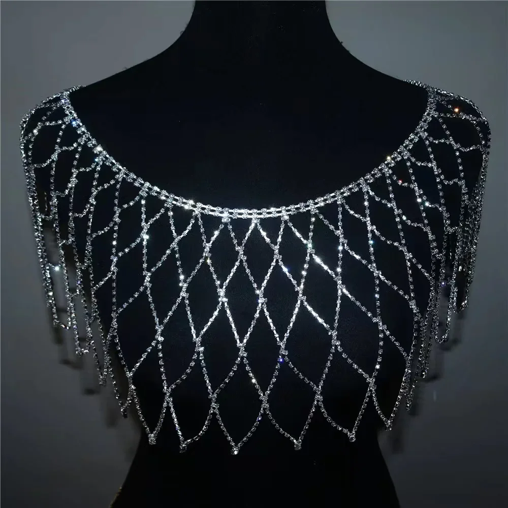 Fashion Sexy Mesh Crystal Bra Chain Jewelry Exquisite Luxury Banquet Party Rhinestone Chest Chain Body Jewelry Accessories