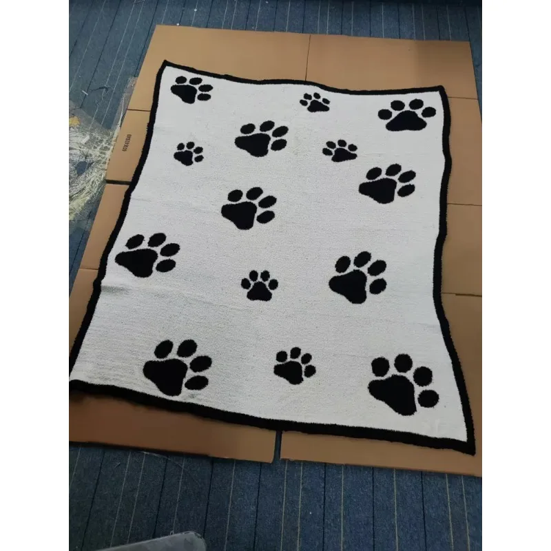 Dog Footprint Black and White Fleece Throw Blankets for Couch Sofa Fuzzy Warm Plush Blanket Comfortable Pet Paw Print Blanket view 3