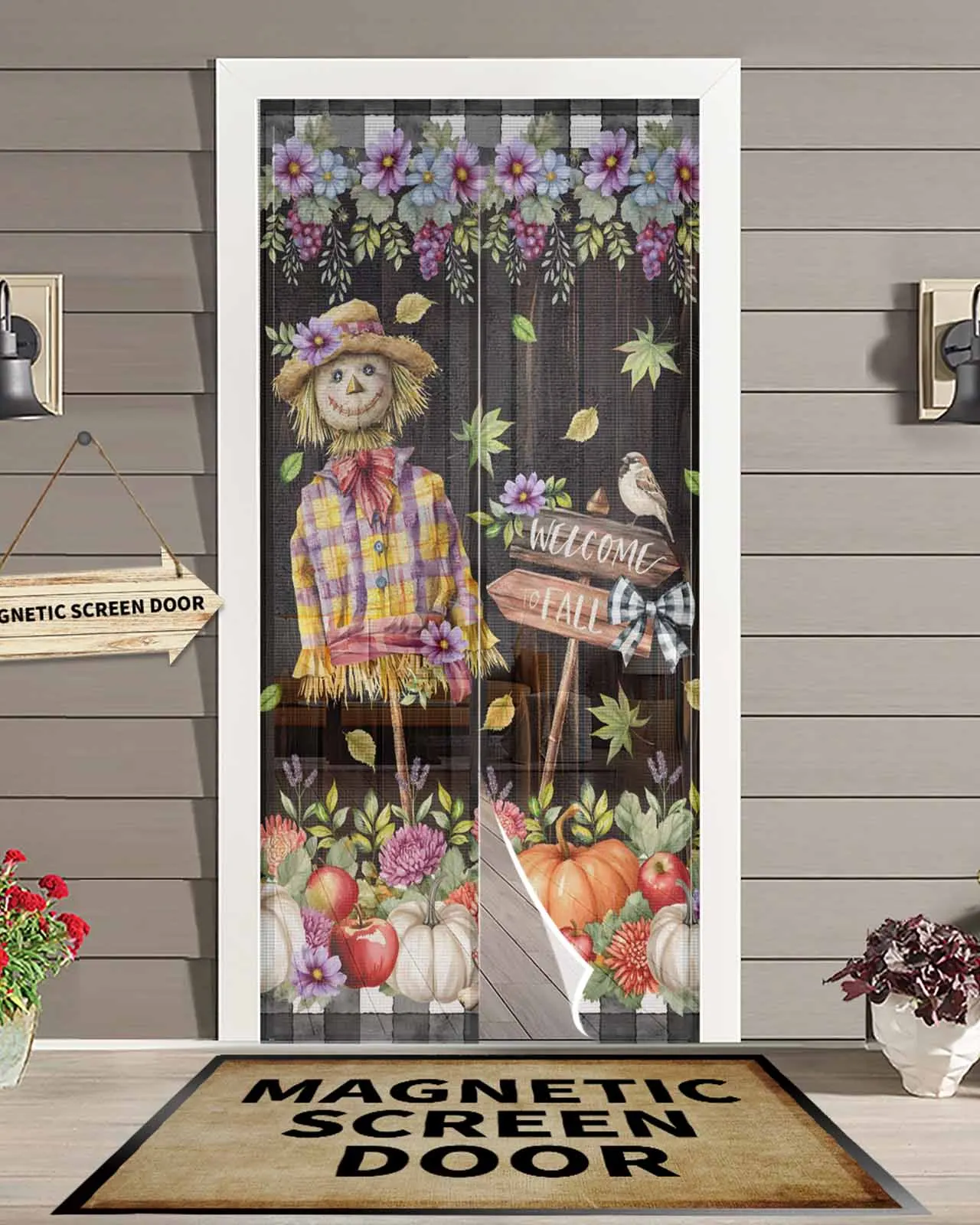 

Brown Wood WELCOME To FALL Magnetic Door Curtain Living Room Bedroom Home Anti-mosquito Screen Door Curtain