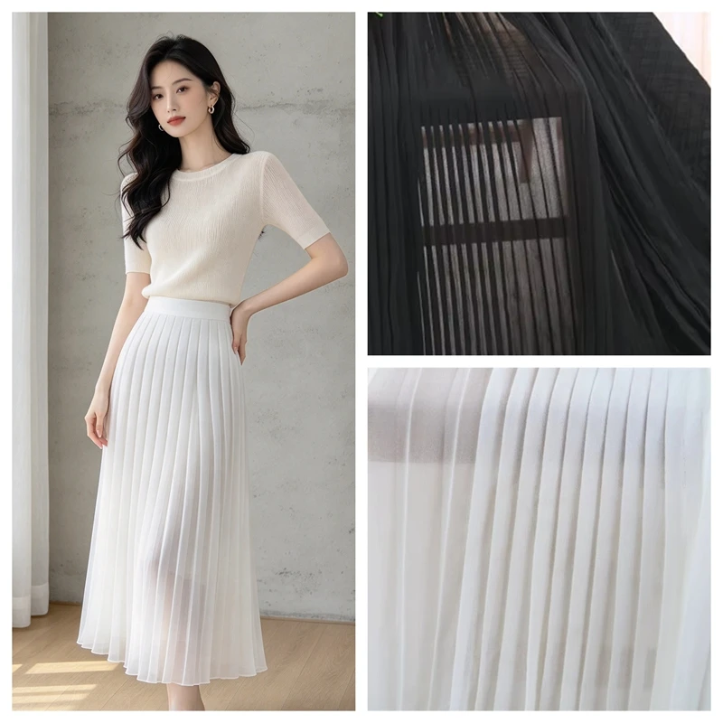 Pearl Chiffon Organ Pleated Fabric By The Meter for Skirts Dresses Tops DIY Sewing Crinkled Soft Lightweight Good Drape Cloth