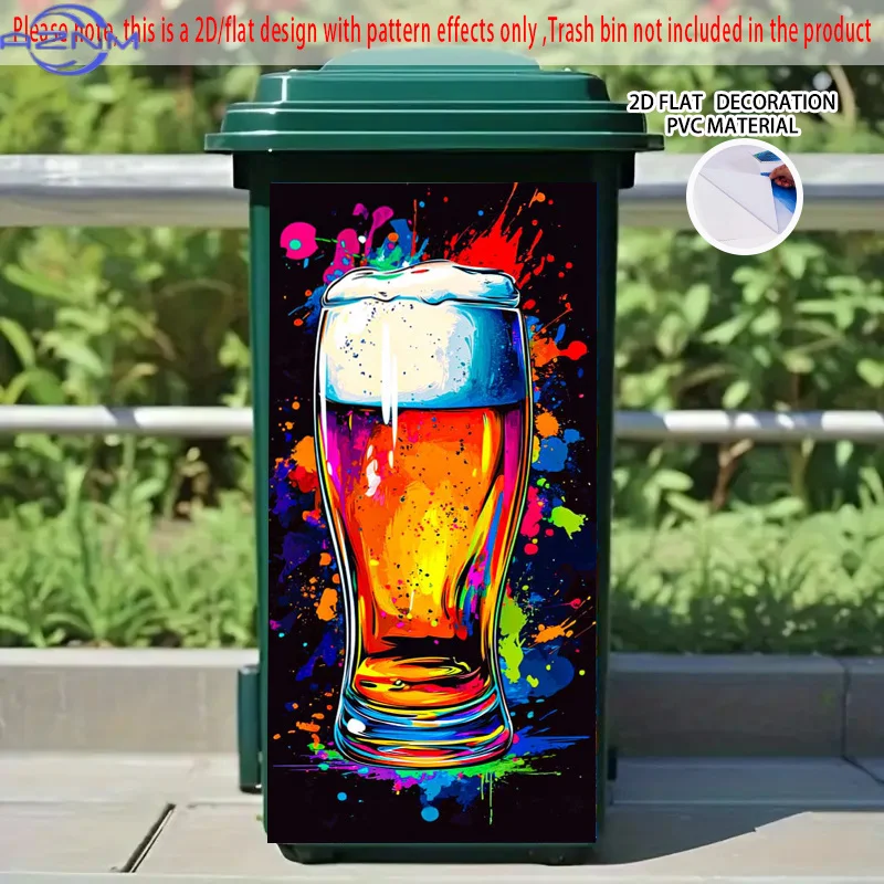 Vibrant Painted Beer Mug Self-Adhesive PVC Trash Can Stickers - Decorative Art Stickers for Party Venue, Nightclub & Festival