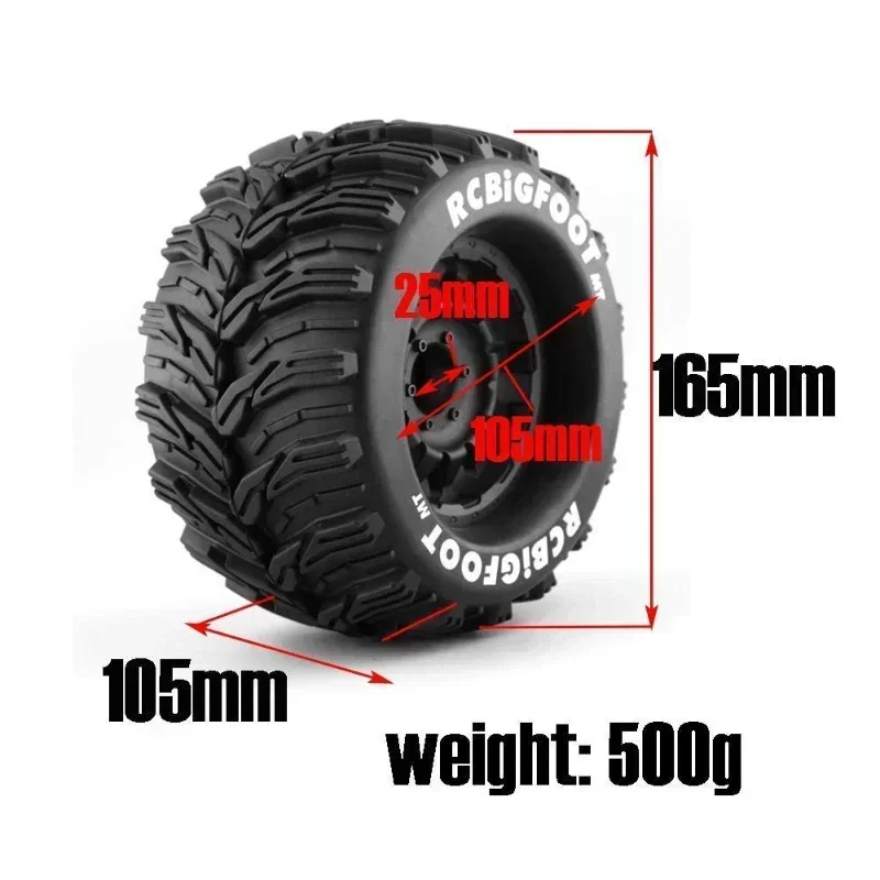 2PCS 165MM Monster Truck Ruote Rim Pneumatici Set 12 14 17 millimetri Mozzo Esagonale Per 1/8 Fuoristrada RC Auto HPI Redcat Rovan Savage