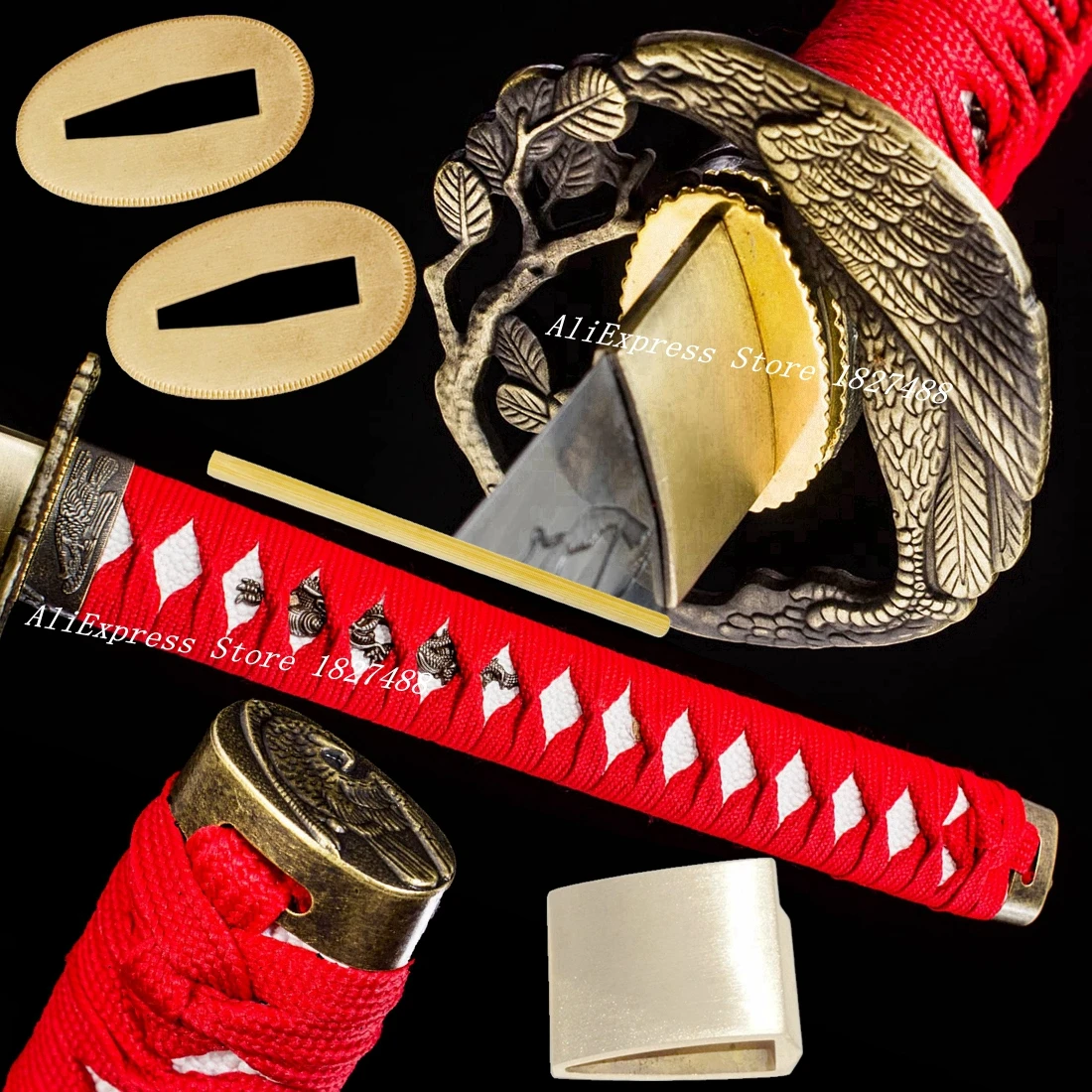 A Set Eagle Sword Guard Fittings For Japanese Samurai Katana/Wakizashi/Tanto Tsuba+Menuki+Fuchi+Kashira+Handle+Habaki+Seppa