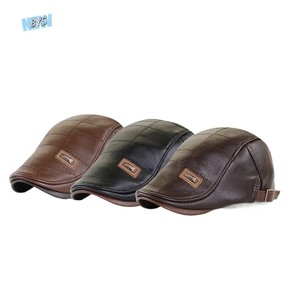 

Adjustable Fashion Solid Color Driving British Style Cabbie Korean Style Hat Forward Peaked Cap Leather Flat Cap Men Beret Hat