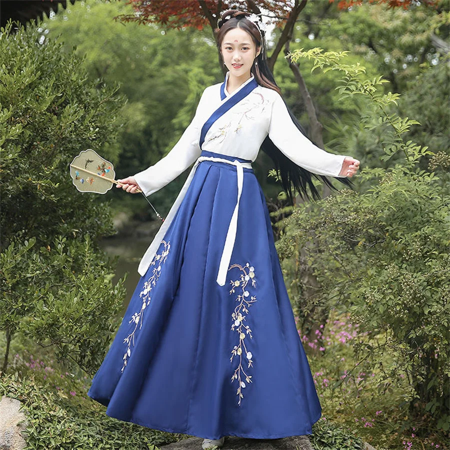 Hanfu Chinese Hanbok Female Costume Adult Student Ming Made Improved Waist-length Sarong Daily Collar Sets Dress Up Party