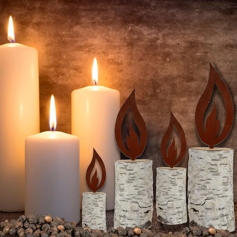 Rusty Flame Metal Stake Christmas Decor Iron Candle Plug Outdoor Garden Yard Ornament for Holiday Decoration