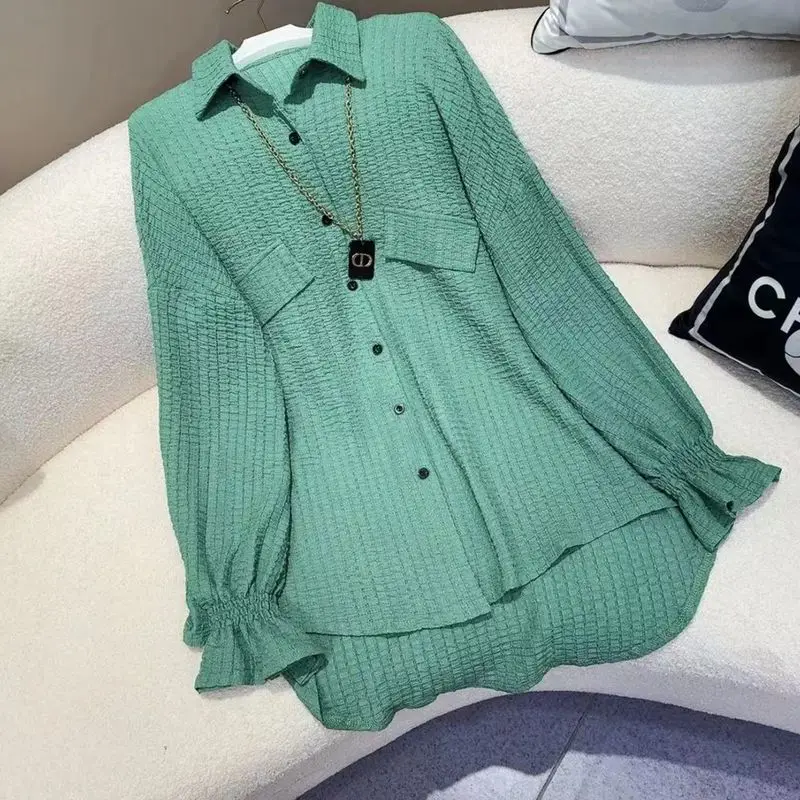 

Spring Autumn Commute Turn-down Collar Women's Clothing Korean Stylish Irregular Shirt Office Lady Single-breasted Loose Blouse