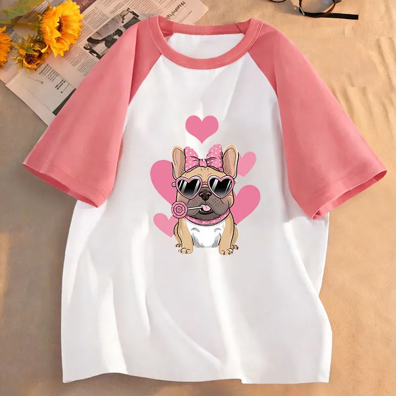 Summer Spring Fashion Cute French Bulldog Design Printed T Shirts short sleeve Kids Children's T-shirt Boys Girls Casual Top Tee