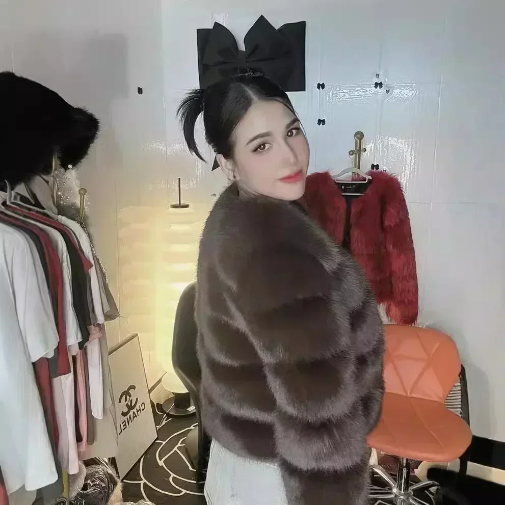 NIEUWE Lange Mouw Nepbontjas 2025 Winter Vrouwen Mode Dikke Warme Fuzzy Jas Bovenkleding Vrouwelijke Grijs/Zwart Nep bont Jas