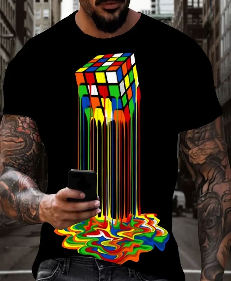 Men'S T-Shirt with A Retro 3D Print in Vibrant Colors Featuring A Stylish and Casual Hip-Hop Streetwear Design T-Shirts