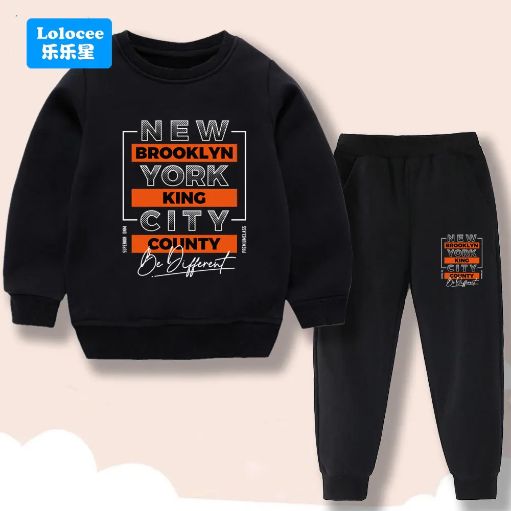 2025 herbst Neue kinder Kleidung Set Jungen Pullover und Elastische Taille Hosen 2 stücke Anzug New York Gedruckt Kinder Sweatsuit ZMNY1