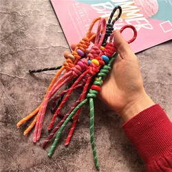 Colorful Kawaii Handwoven Keychain Charms Matching Bag Keyring Accessory for Car Keys Unique Hanging Ornaments Gift for Couples