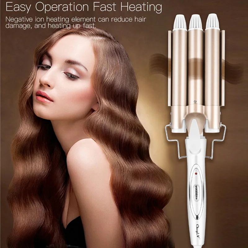 

Professional Triple Barrel Hair Curling Iron Big Waver Styling Ceramic Coating PTC Fast Heating Hair Crimping Curler Tongs
