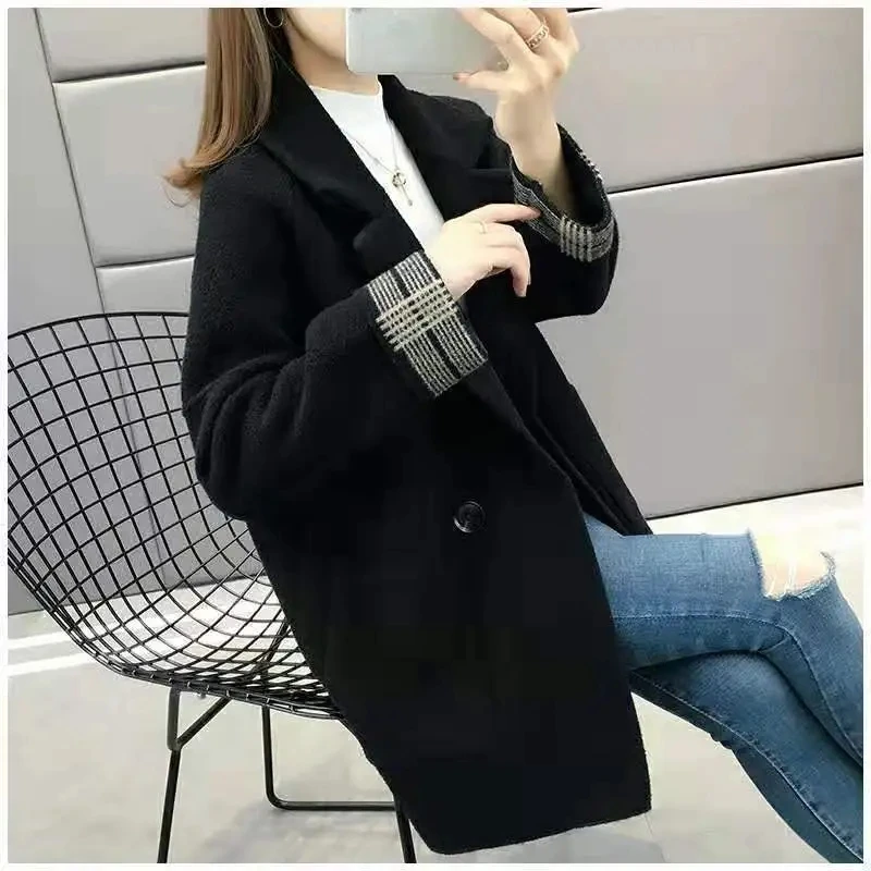 

Autumn And Winter Women British Style Fashion Mid Length Version Woolen Coat Female New Loose Fitting Versatile Cardigan Sweater