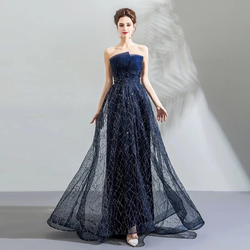

Banquet Dress, Actress, Empty Dress, Artistic Style, Blue Strapless, Birthday Party Performance, Slimming and Dignified Host