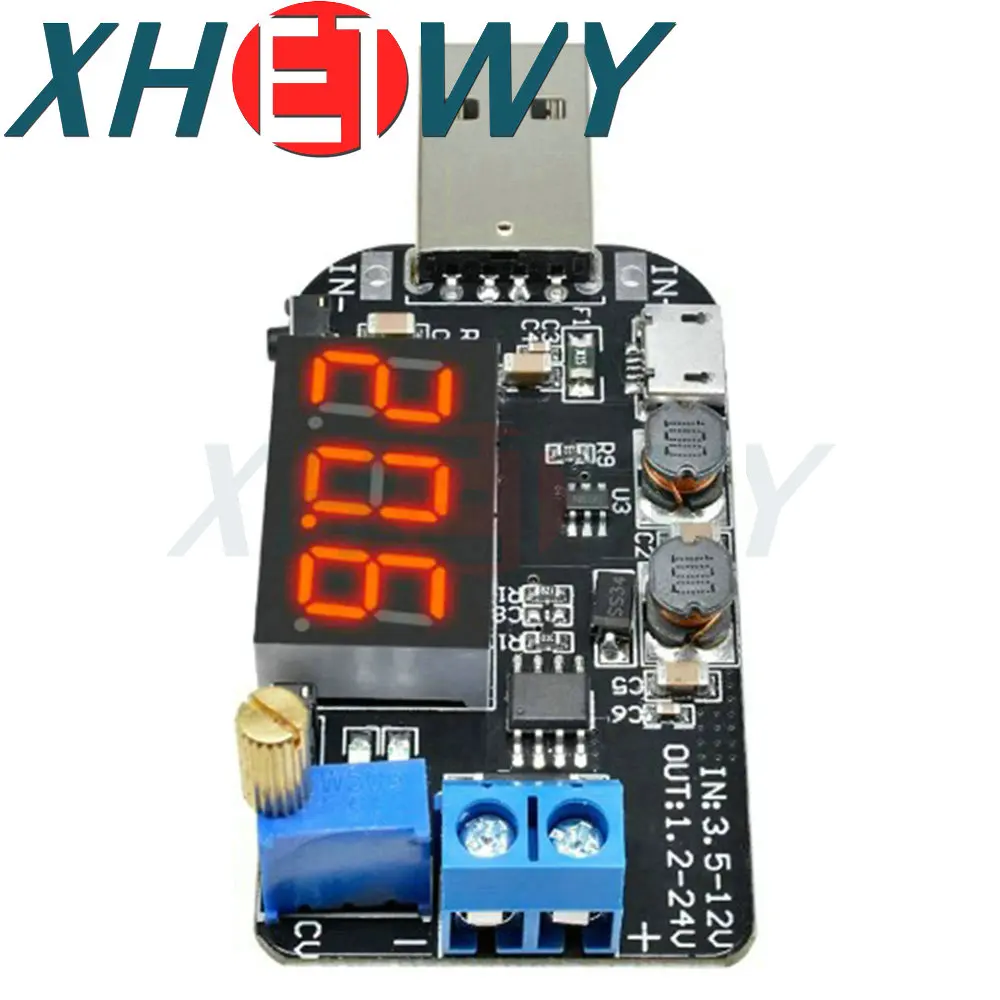 Current USB Micro USB Adjustable Buck-Boost Power Supply Voltage Regulator Module LED Display 5V to 3.3V 9V 12V 18V 24V