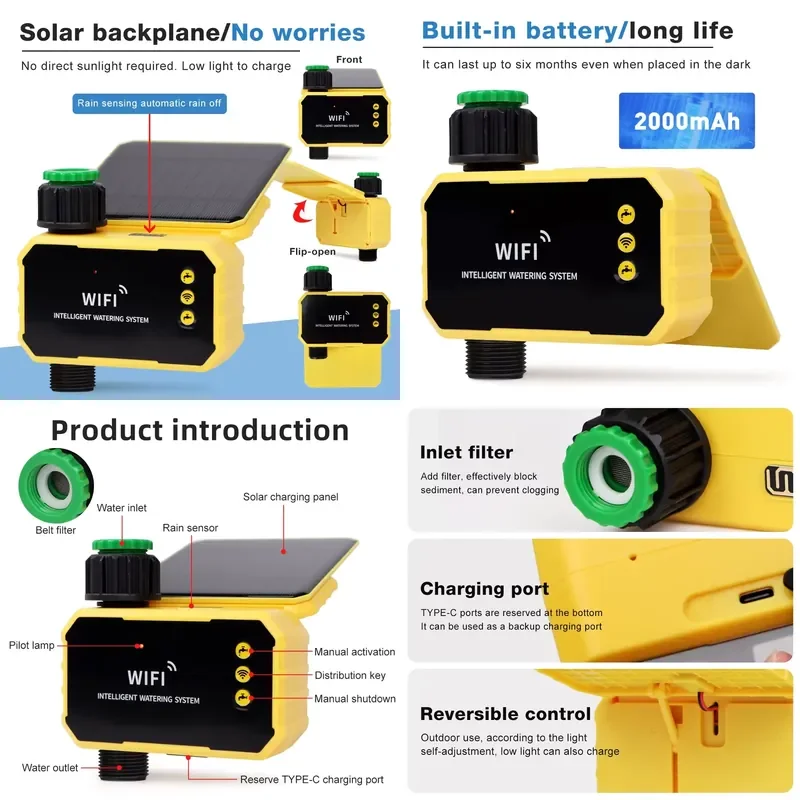 Smart Solar Waterproof Irrigation Timer with Automatic Watering for Garden & Lawn-1/2 Outlet