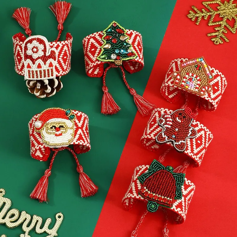 

Rice bead bracelet The Christmas Series Graphic Exaggerated Fashion Minimalist Handwoven Bohemian Adjustable Beaded wide Blangle