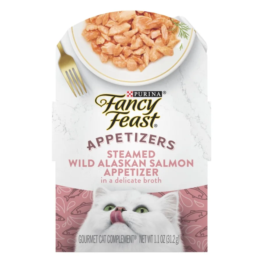

Purina Appetizers Wet Cat Food for Indoor Cats, Steamed Alaskan Salmon Flavor in 1.1 oz Convenient Trays, 10-Pack, Grain-Free H