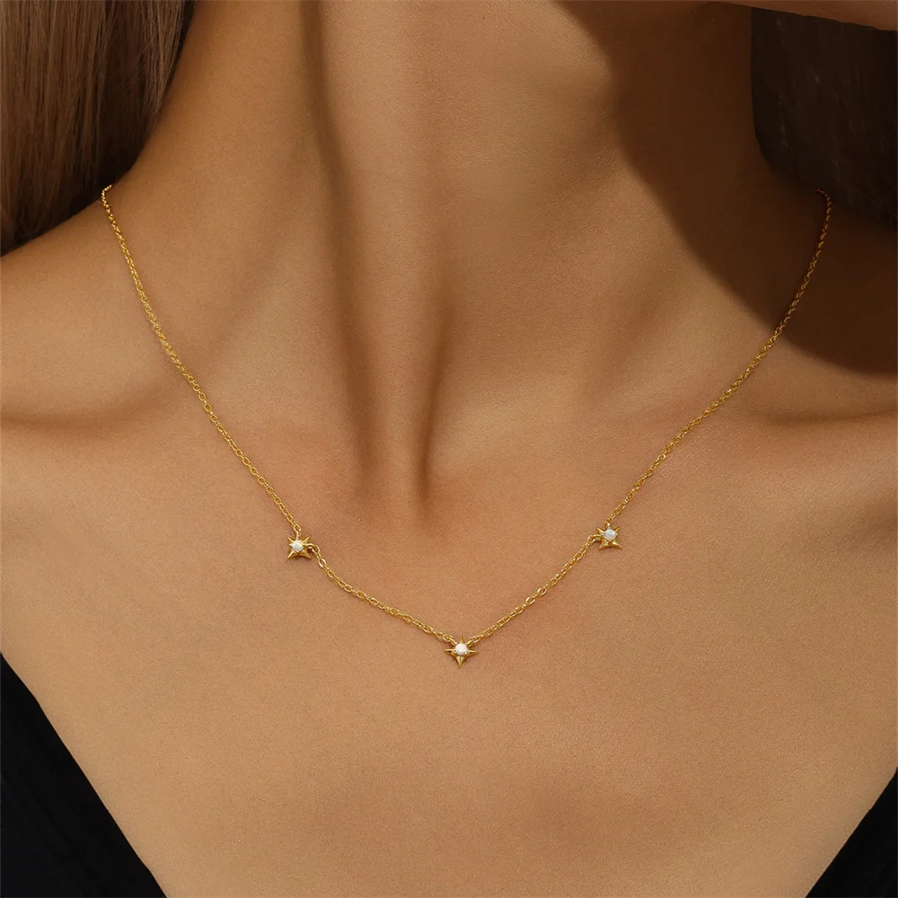 

BOAKO S925 sterling silver daily wear ins style square star tassel versatile women's collarbone necklace fashion gift necklace