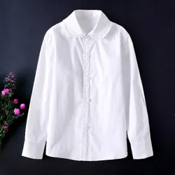 Kids Girls White Shirts for Students Uniform Long Sleeve Cotton Blouse Teenagers School Child Clothes 8 10 12 14 Years Vestidos