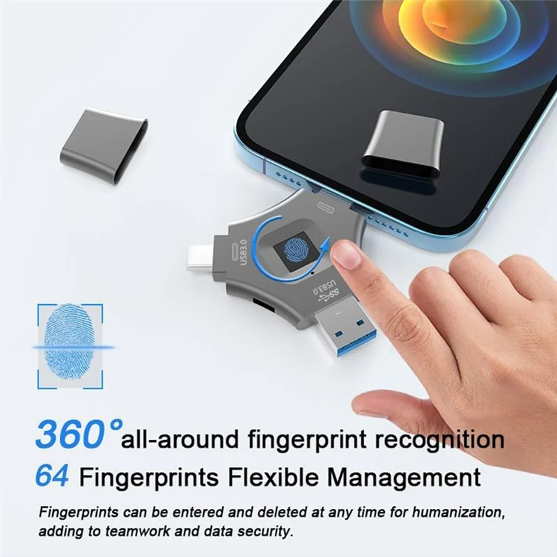 

【USB-C Cable】Secure Password Protected USB3.0 3-In-1 Fingerprint Encrypted Drive Encrypted Storage Suitable For Android USB Disk