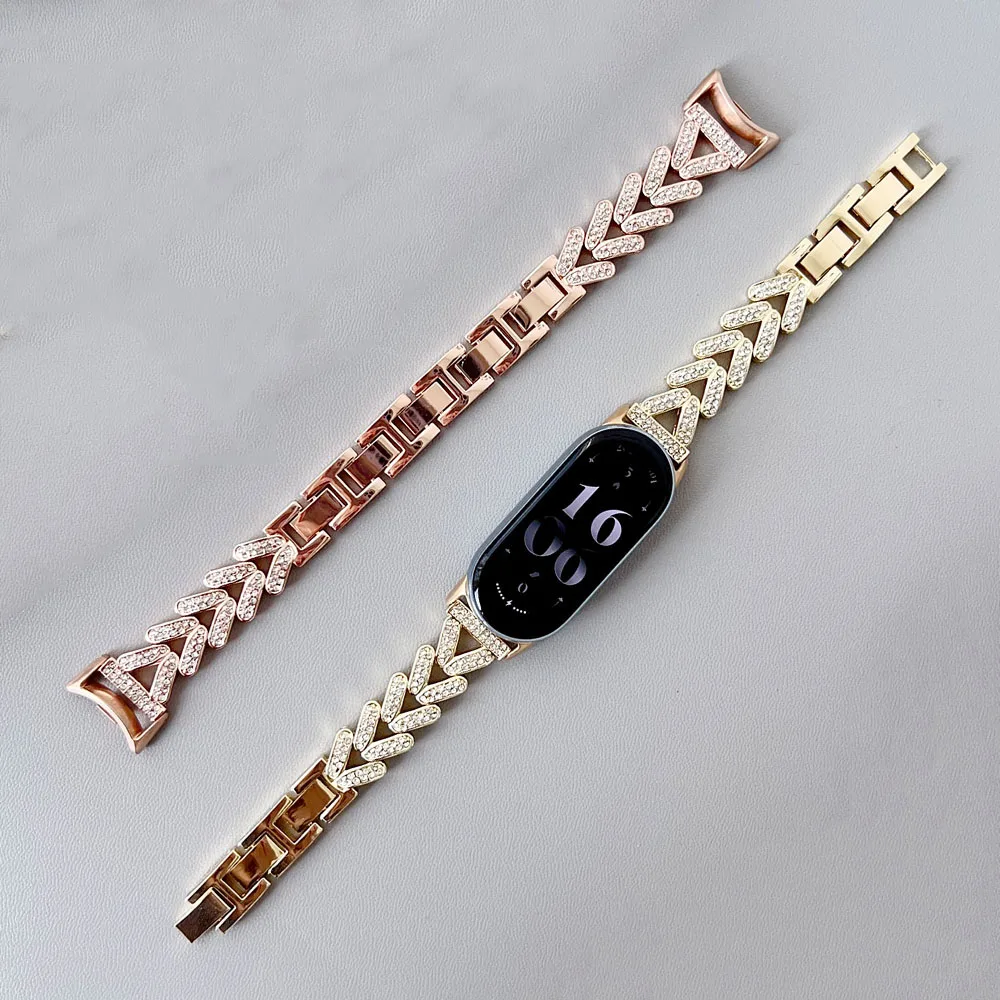 Bling Metal Bracelet Dressy Mi Band 9 NFC Replacement Fancy Luxury Strap for Xiaomi Smart Band 8 Wristband Women Crystal